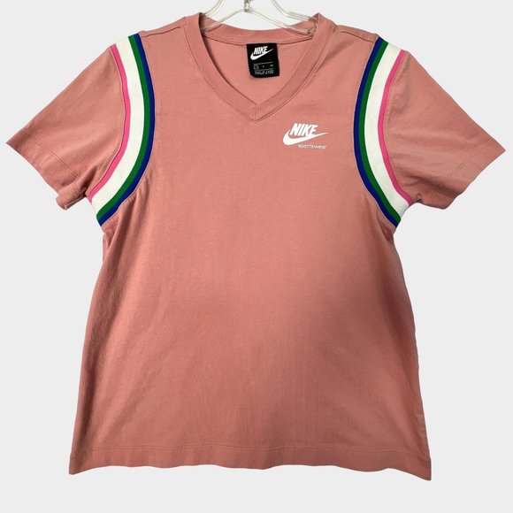 Nike Tops - Nike Sportswear Heritage T Shirt Ribbed Rainbow Sleeve PInk Womens Small S